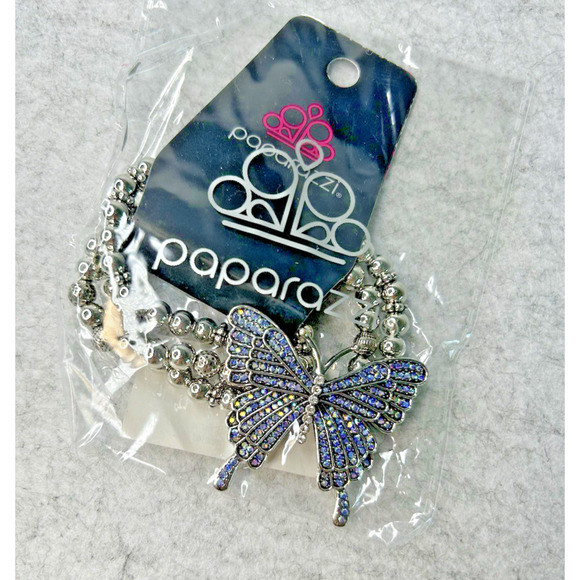 Paparazzi First Wings First Butterfly Iridescent Blue Stretch Bracelet - Picture 9 of 10